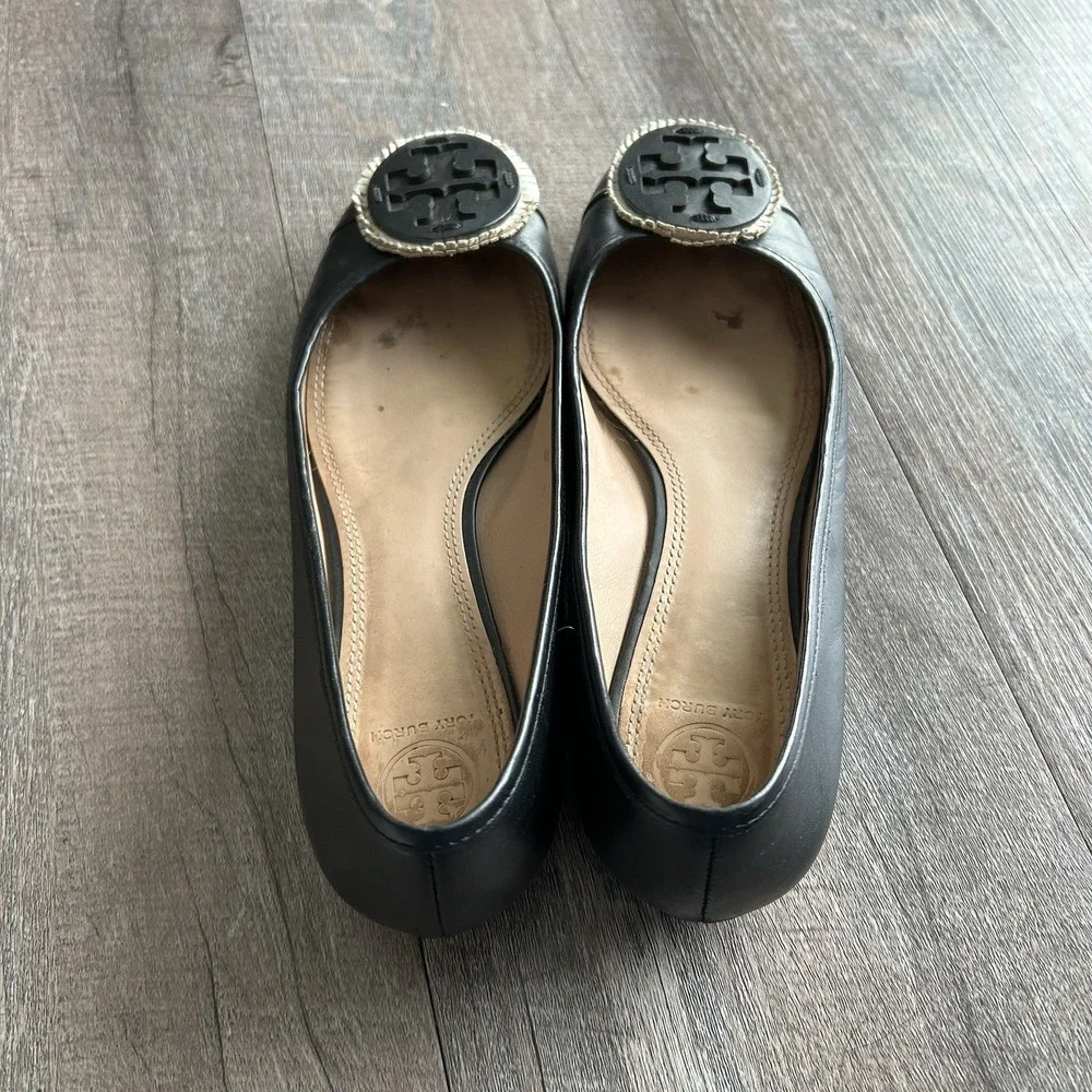 TORY BURCH Black Chelsea Leather Ballet Flats Shoes Womens Sz 8.5M